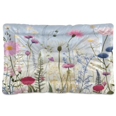 Imagem de Wassud Cama de cachorro floral colorida de primavera grande para cães tapete lavável para animais de estimação cama de gato para dormir viagens 91 x 61 cm