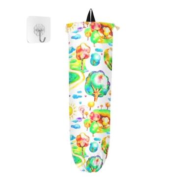 Imagem de xigua Suporte de parede para saco plástico de árvores com cordão, pacote com 2, organizador de sacolas de supermercado reutilizável para bolsas, meias, roupas íntimas e gravatas