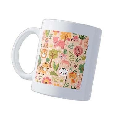 Imagem de Caneca Xícara De Café Em Porcelana 300ml Com Desenho Rosa E Elementos Florais