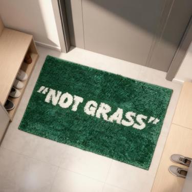 Imagem de ZENTNMVD Tapete de banho Not Grass – Tapete verde fofo para banheiro com letras brancas para entrada de apartamento, duche, tapete de decoração antiderrapante, tapete verde engraçado para banheiro 61