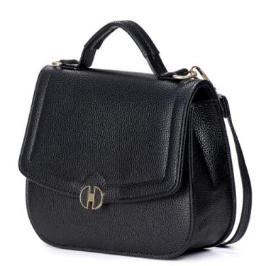 Imagem de Bolsa Tiracolo Transversal Alça de Mão Pequena Couro Ecológico De Ombro Média (Preto)