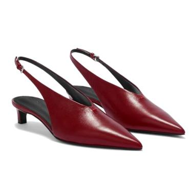 Imagem de Coutgo Sapato social feminino de salto baixo com bico fino fechado e corte em V, Borgonha, 35