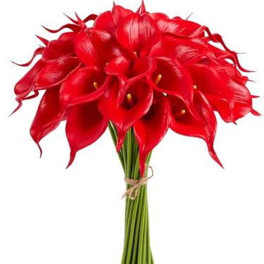Imagem de AWARDSEN Lírio artificial de calla 12 peças de flores falsas vermelhas de toque real para buquê de casamento, chá de noiva, decoração de mesa de cozinha para casa de primavera, lírios falsos para