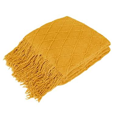 Imagem de PAVILIA Cobertor de malha amarelo mostarda para sofá-cama, manta de sofá de fazenda de malha macia para sala de estar, cobertor decorativo leve de outono para cadeira, cobertor boho texturizado ao ar