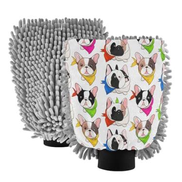 Imagem de STAYTOP Luvas de lavagem de carro fofas de cachorro de desenho animado, 2 peças, luvas de microfibra de chenille, sem arranhões, panos de esponja de lavagem ultra absorventes para carros, limpeza
