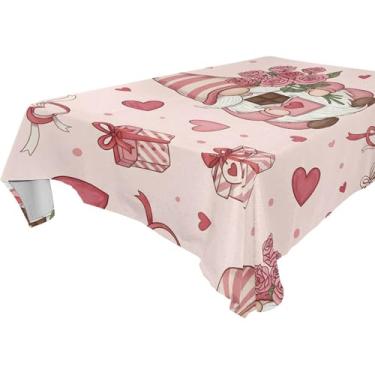 Imagem de Burbuja Toalha de mesa Valentine Gnomos, toalha de mesa quadrada anti-rugas grossa para decoração de jantar, cozinha, festa, 137 x 137 cm