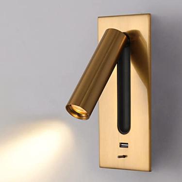 Imagem de Luminária de parede embutida para cabeceira, com LED, porta USB e interruptor, giratória, ideal para quarto, sala de estar e hotel, 3000K.