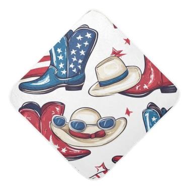 Imagem de STAYTOP Botas de cowboy estilo bandeira americana toalhas de bebê com capuz de musselina, toalha de banho super macia, toalhas de banho absorventes para banho recém-nascido unissex 89 x 89 cm