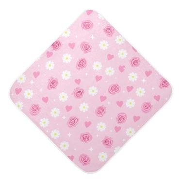 Imagem de Burbuja Pink Roses Toalha de banho para bebê - Toalha com capuz de musselina macia e absorvente para recém-nascidos, 89 x 89 cm