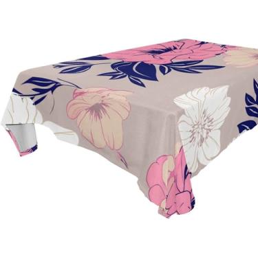 Imagem de Burbuja Toalha de mesa de flores vintage, toalha de mesa quadrada anti-rugas grossa para decoração de jantar, cozinha, festa, 152 x 152 cm