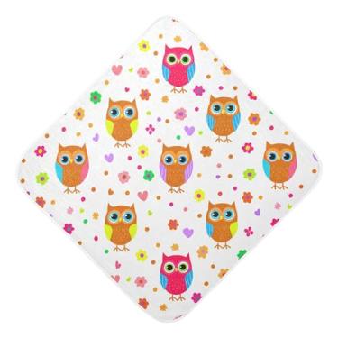 Imagem de Burbuja Toalha de banho de bebê com corujas coloridas - Toalha com capuz de musselina macia e absorvente para recém-nascidos e bebês, 89 x 89 cm