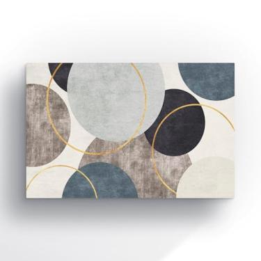 Imagem de Quadro Decorativo Abstrato Moderno, Arte Geométrica em Tons de Azul e Cinza com Detalhes Dourados, Estilo Contemporâneo para Sala 60X40