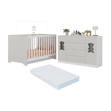 Imagem de Berço Americano 3 em 1 com Colchão Incluso e Cômoda 2 Portas 4 Gavetas Teddy Multimóveis Mp4735 Branco/off White