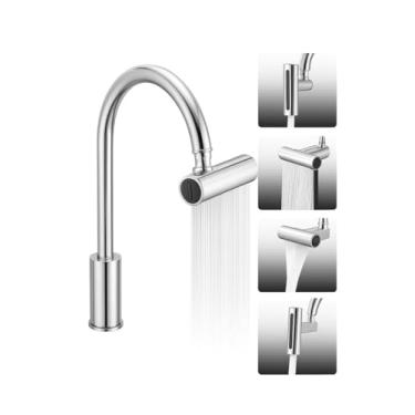 Imagem de Extensor de Torneira 360° Rotação Completa com 4 Tipos de Jato – Alta Pressão, Economiza Água, Arejador Cromado para Cozinha e Banheiro, Instalação Fácil e Super Resistente