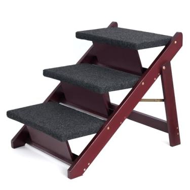 Imagem de BRIKY Escadas/Degraus De Madeira Para Cães 19,5”H - Degraus Dobráveis De 3 Degraus Para Cães Para Sofás-Cama Altos, Escadas Antiderrapantes Para Animais De Estimação Para Cães E Gatos Pequenos, Grande