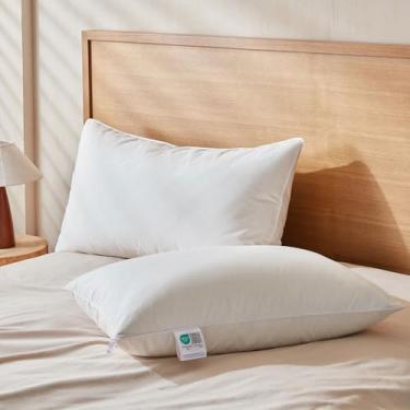 Imagem de Saisier Conjunto de 2 almofadas de penas de ganso king size, almofadas macias com tecido 100% algodão orgânico, travesseiro de cama de qualidade de hotel de luxo, pacote com 2 para dormir, respirável