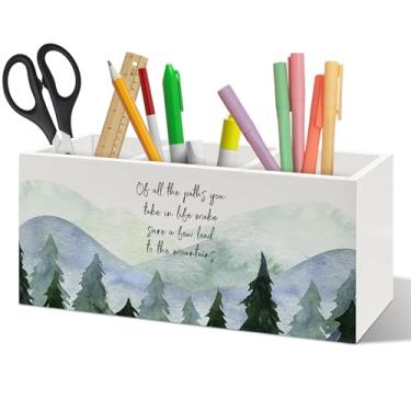 Imagem de ANIANG Organizador inspirador de caneta de floresta de montanha, decoração motivacional de mesa, de todos os caminhos que você percorre na vida, porta-lápis de madeira para casa, escritório