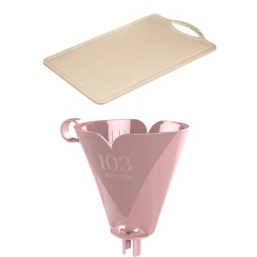 Imagem de Kit com 1 Suporte de Filtro de Café Rosa 103 + 1 Tábua de Corte Plástica Atóxica Cinza