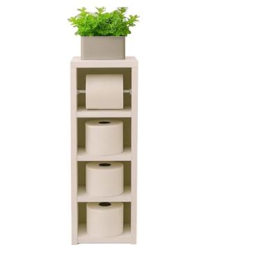 Imagem de Organizador de Banheiro Suporte Porta Papel Higiênico de Chão em MDF Espaço Rolos Extras Ideal para Banheiro e Toalete, Perfeito para Famílias(Branco)