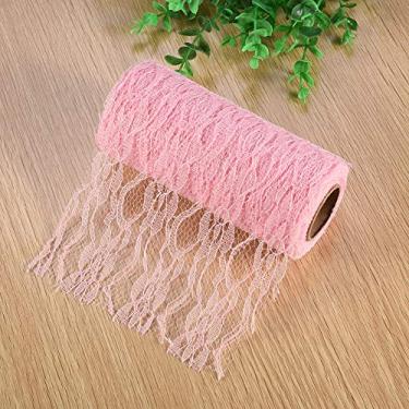 Imagem de Eujgoov Rolo de Renda Floral de 10 Jardas de Comprimento Fita Vintage Rede Decoração de Casamento Material de Renda Macia para Faixa de Cadeira Corredor de Mesa chá de Panela Artesanato Faça você Mesmo (Rosa)