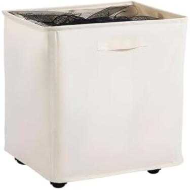 Imagem de Cesto armazenamento casa, dobravel, roupas, lavanderia, moveis, facil, transportar, rodinhas, bege