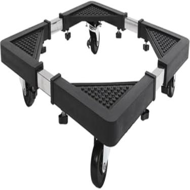 Imagem de Carrinho Multiuso com Rodinhas para Eletrodomésticos e Móveis, Suporte Universal Ajustável, Aço Inox e Plástico ABS, Preto, 56x56x10cm, Capacidade 138kg