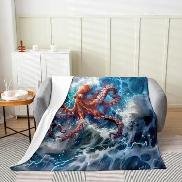 Imagem de jejeloiu Cobertor de lã de polvo infantil solteiro 152,4 x 203,2 cm Ocean Kraken cobertor de flanela felpudo para meninos meninas adolescentes tentáculos microfibra leve e macia mulheres homens vida