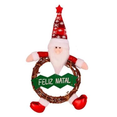 Imagem de Guirlanda de Natal - Papai Noel em Madeira 40cm – Decorativa, Ideal para Porta, Parede ou Ambiente Festivo