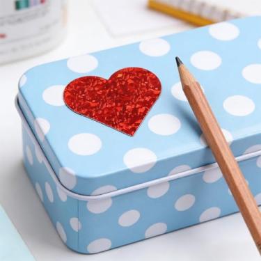 Imagem de Adesivos de coração vermelho com glitter dos namorados - 500 por rolo | Etiquetas decorativas de coração | Decorações de amor de dia dos namorados para casamento, aniversários | Suprimentos de