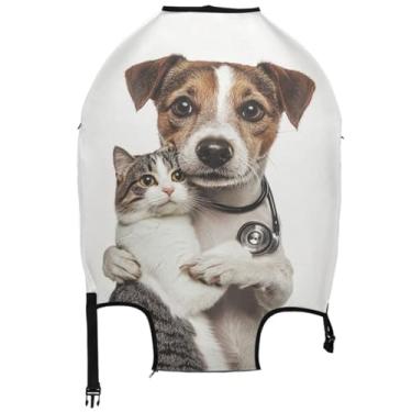 Imagem de Joisal Capa protetora de mala com estampa fofa de cachorro amor gato capa essencial para férias, Dog Love Cat Cute, XL, Fits 29-32 Inch Case, Capa de mala