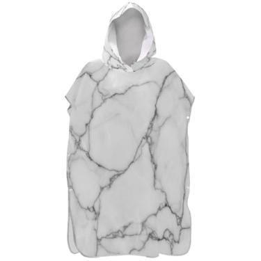 Imagem de Joisal Poncho de surfe leve para adultos trocador de roupão de praia com capuz toalha de natação branco cinza mármore textura homens mulheres poncho com capuz