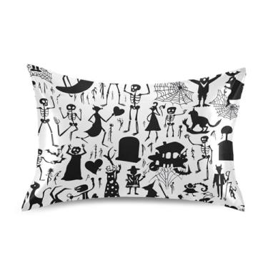 Imagem de Halloween esqueletos animais preto padrão queen king fronhas de cetim bonito refrescante para cabelo e pele tamanho king size 101,6 cm x 50,8 cm