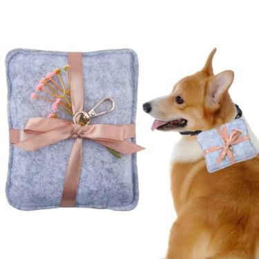 Imagem de DELORIGIN Travesseiro de casamento para portador de anel de cachorro com coleira e fecho de liga de feltro com renda e suporte de anel de flor artificial caixa para casamento, noivado, acessório de