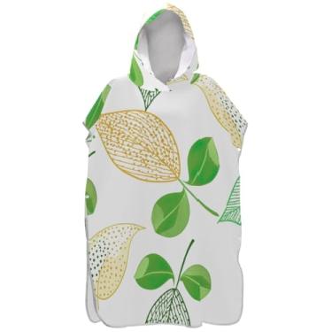 Imagem de Joisal Poncho de surfe trocador de roupão adulto praia banho com capuz toalhas vestíveis folha branco masculino poncho com capuz