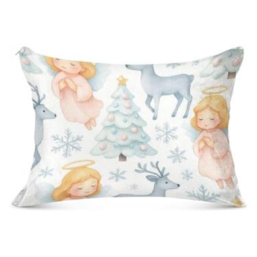 Imagem de Linda fronha de almofada com zíper anjos de Natal aquarela estampa de arte de poliéster padrão king queen size fronha presente decoração de cama, tamanho padrão, 51 cm x 66 cm