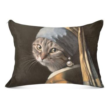 Imagem de Capas de almofada de flanela com estampa de arte de gato engraçada, fronhas decorativas King Queen, tamanho padrão, estampa fofa, macia, tamanho king, 50,8 cm x 101,6 cm