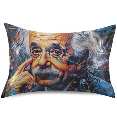 Imagem de Einstein Capa de almofada de cetim com estampa de retrato colorido confortável almofada de resfriamento padrão Queen King Size para cama de casa, tamanho king, 101,6 cm x 50,8 cm