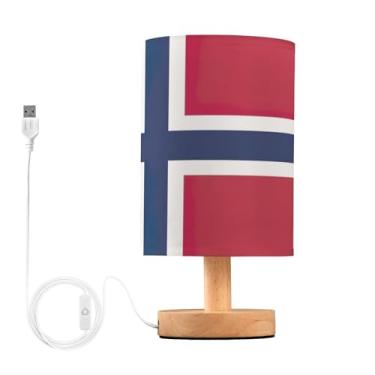 Imagem de Abajur de linho com bandeira da Noruega com luz noturna para adultos, luminária de mesa LED, decoração de mesa de cabeceira