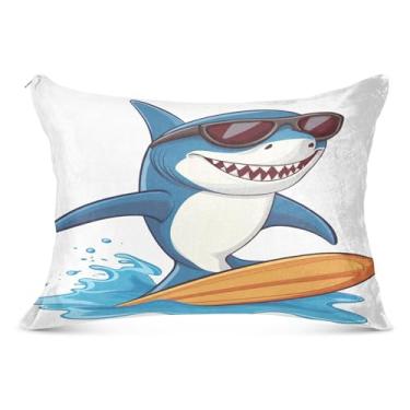 Imagem de Capas de travesseiro Cool Shark Surfing King Size 50 x 101 cm com zíper macio, capa de travesseiro corporal para cama sofá casa