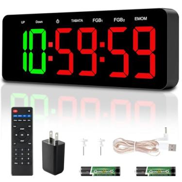Imagem de QINYUNE Temporizador de relógio de academia para Tabata/FGB/EMOM, treino intervalado com grande visor de LED, relógio de parede digital com segundos | temporizador de fitness com controle remoto para