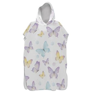 Imagem de Joisal Roupão de mudança branco borboleta pastel para adultos poncho de surfe toalhas de banho com capuz absorventes homens mulheres poncho com capuz