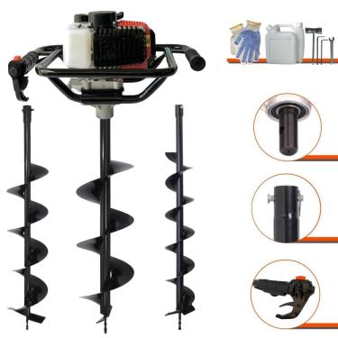 Imagem de Perfurador Trado À Gasolina Vant VPS52 52cc 2HP 6.500rpm Máquina Fura Terra Profissional Completo Com Kit Brocas 80x10cm, 80x15cm e 80x20cm