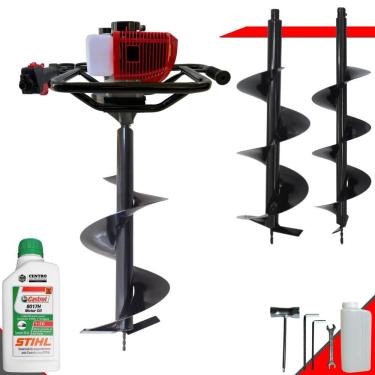 Imagem de Perfurador de Solo Profissional Anmax GD520-B À Gasolina 2,2HP de Potência 52cc 7.000rpm + Conjunto de Brocas 80x20, 80x25 e 80x30 + ÓLEO STIHL 2T