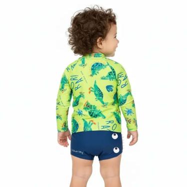 Imagem de Conjunto Praia Bebê Proteção UV50+ Dinossauros Amarelo Neon Kamylus