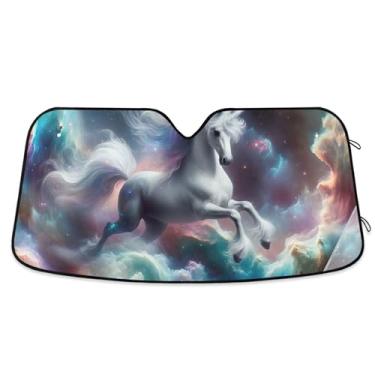 Imagem de Protetor solar automotivo personalizado unicórnio estrelado nuvem cósmica para para-brisa retrátil dobrável animal automotivo protetor solar M, 139.7 cm x 70.1 cm