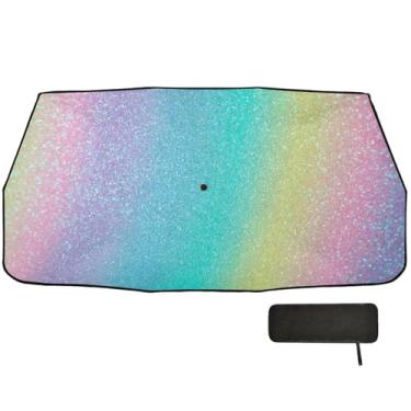 Imagem de Guarda-sol iridescente com glitter arco-íris para para-brisa protetor solar com bloqueio UV para para-brisas de carro 147 x 75 cm