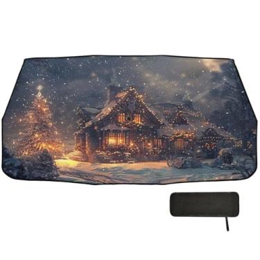 Imagem de Guarda-sol de cena noturna de Natal para para-brisa de carro bloqueio UV para para-brisa frontal de janela de carro 147.3 cm x 75.4 cm