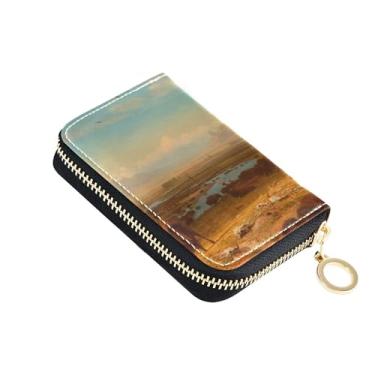 Imagem de Carteiras fofas com porta-cartões com bloqueio de RFID, zíper ao redor, carteira feminina de couro com zíper, porta-moedas com chaveiro, estampa de búfalo Albert Bierstadt