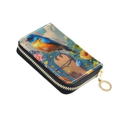 Imagem de Carteira feminina de pintura a óleo, pássaro, jardim, zíper, bloqueio RFID, carteira de couro para troca de moedas, com zíper