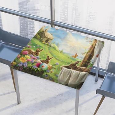 Imagem de hongjinglin Toalha de mesa quadrada para ambientes externos com borda elástica justa toalha de mesa de Páscoa limpa para decoração de cozinha para mesas de 86 x 86 cm Z (212)